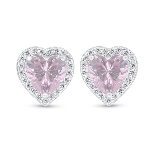 [EAR01PIK00WCZD528] Sterling Silver 925 Earring Rhodium Plated Embedded With Pink Zircon And White Zircon