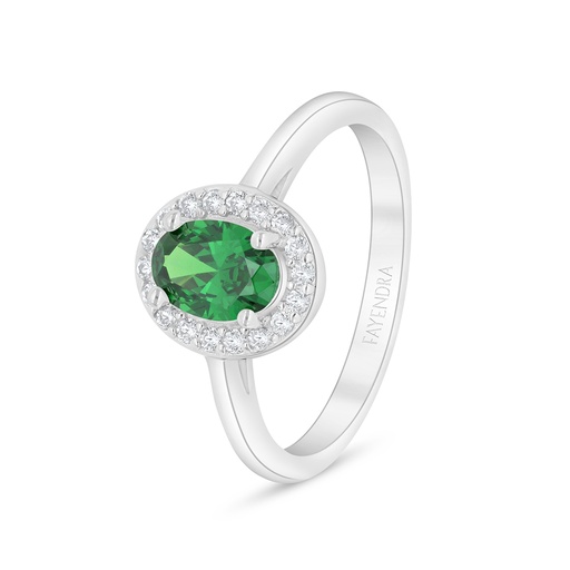 Sterling Silver 925 Ring Rhodium Plated Embedded With Emerald Zircon And White Zircon