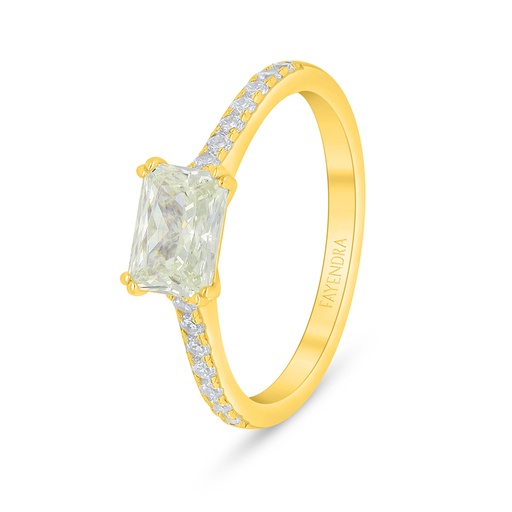 Sterling Silver 925 Ring Golden Plated Embedded With Yellow Diamond And White Zircon