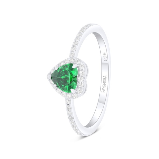 Sterling Silver 925 Ring Rhodium Plated Embedded With Emerald Zircon And White Zircon