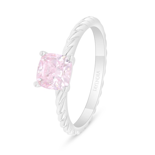 Sterling Silver 925 Ring Rhodium Plated Embedded With Pink Zircon 