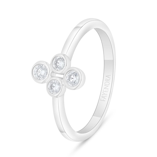 Sterling Silver 925 Ring Rhodium Plated Embedded With White Zircon