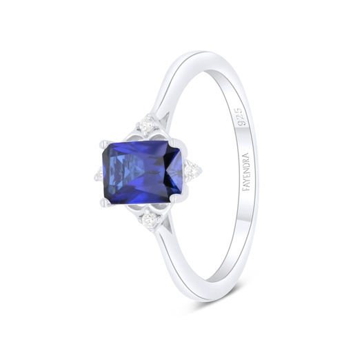 Sterling Silver 925 Ring Rhodium Plated Embedded With Sapphire Corundum And White Zircon