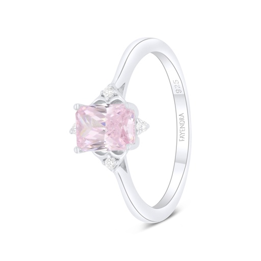 Sterling Silver 925 Ring Rhodium Plated Embedded With Pink Zircon And White Zircon