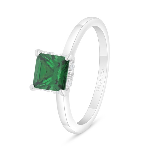 Sterling Silver 925 Ring Rhodium Plated Embedded With Emerald Zircon And White Zircon