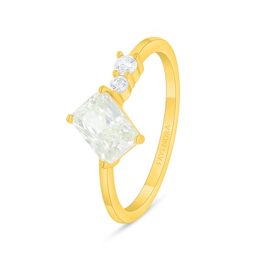 Sterling Silver 925 Ring Golden Plated  Embedded With Yellow Diamond And White Zircon