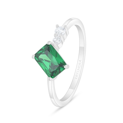 Sterling Silver 925 Ring Rhodium Plated Embedded With Emerald Zircon And White Zircon