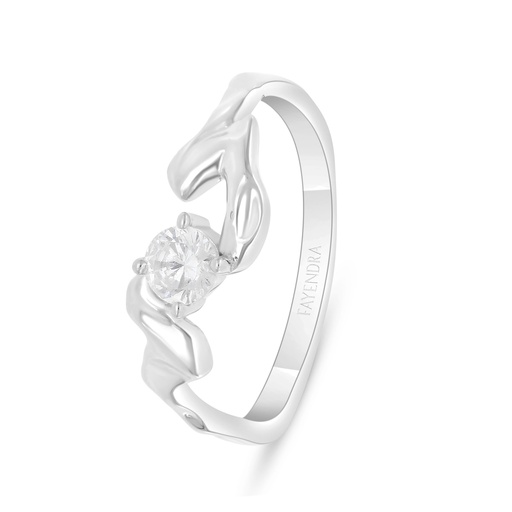 Sterling Silver 925 Ring Rhodium Plated Embedded With White Zircon