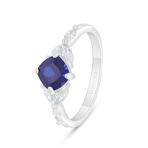 Sterling Silver 925 Ring Rhodium Plated Embedded With Sapphire Corundum And White Zircon