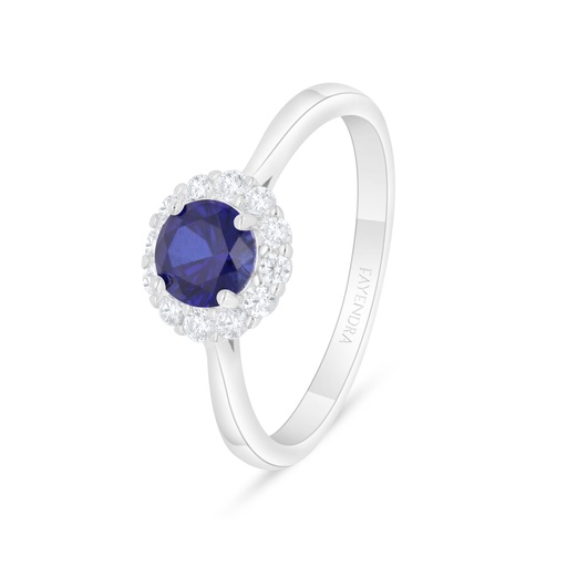 Sterling Silver 925 Ring Rhodium Plated Embedded With Sapphire Corundum And White Zircon