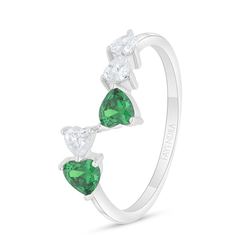 Sterling Silver 925 Ring Rhodium Plated Embedded With Emerald Zircon And White Zircon