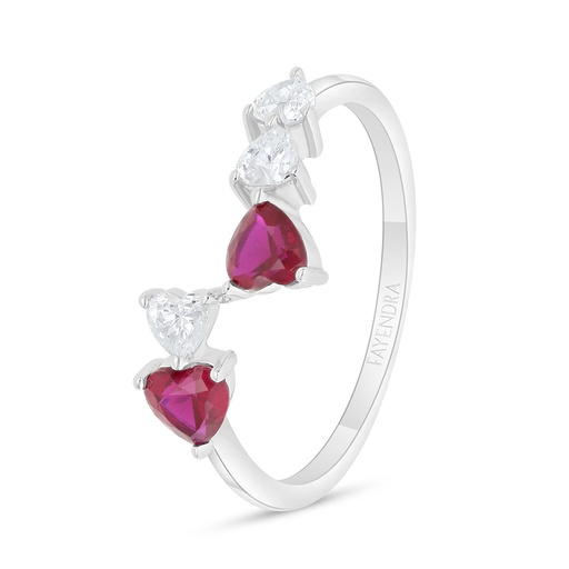 Sterling Silver 925 Ring Rhodium Plated Embedded With Ruby Corundum And White Zircon