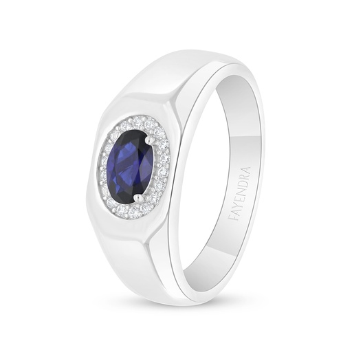 Sterling Silver 925 Ring Rhodium Plated Embedded With Sapphire Corundum And White Zircon