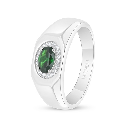 Sterling Silver 925 Ring Rhodium Plated Embedded With Emerald Zircon And White Zircon