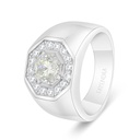 Sterling Silver 925 Ring Rhodium Plated Embedded With Yellow Diamond And White Zircon For Men