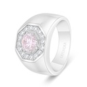 Sterling Silver 925 Ring Rhodium Plated Embedded With Pink  Zircon And White Zircon For Men