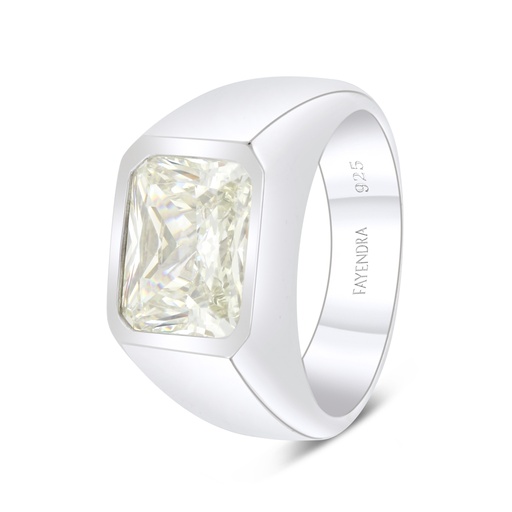 Sterling Silver 925 Ring Rhodium Plated Embedded With Yellow Diamond For Men