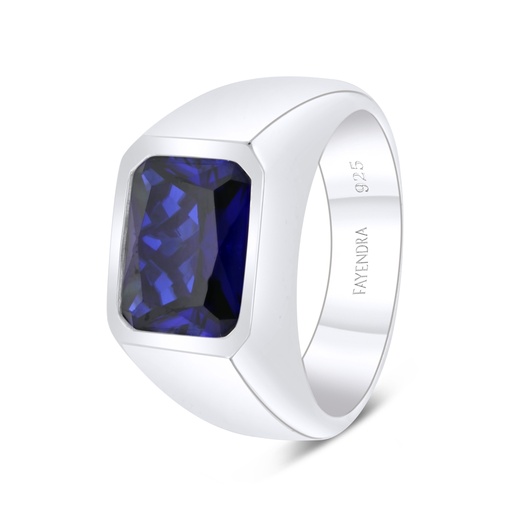 Sterling Silver 925 Ring Rhodium Plated Embedded With Sapphire Corundum For Men