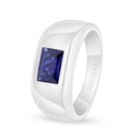 Sterling Silver 925 Ring Rhodium Plated Embedded With Sapphire Corundum For Men