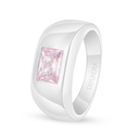 Sterling Silver 925 Ring Rhodium Plated Embedded With Pink Zircon For Men