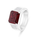 Sterling Silver 925 Ring Rhodium Plated Embedded With Ruby Corundum And White Zircon For Men