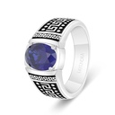 Sterling Silver 925 Ring Rhodium And Black Plated Embedded With Sapphire Corundum For Men