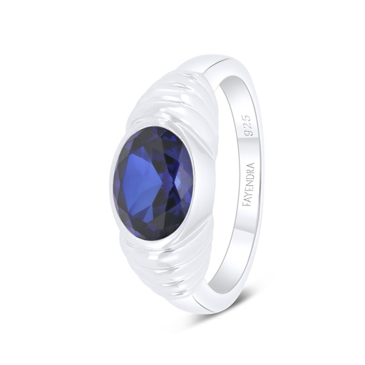 Sterling Silver 925 Ring Rhodium Plated Embedded With Sapphire Corundum 