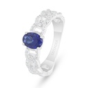 Sterling Silver 925 Ring Rhodium Plated Embedded With Sapphire Corundum And White Zircon