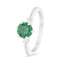 Sterling Silver 925 Ring Rhodium Plated Embedded With Emerald Zircon And White Zircon