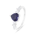 Sterling Silver 925 Ring Rhodium Plated Embedded With Sapphire Corundum And White Zircon