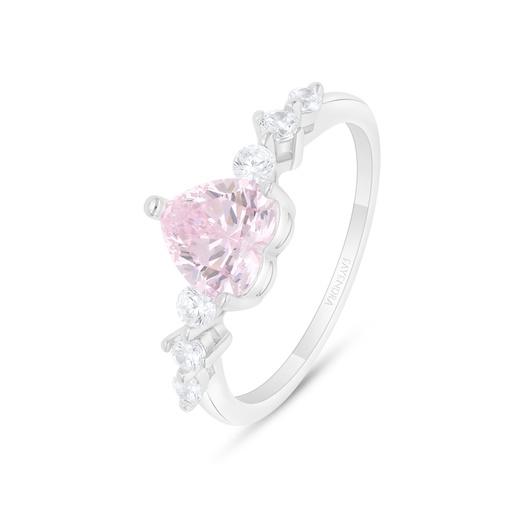 Sterling Silver 925 Ring Rhodium Plated Embedded With Pink Zircon And White Zircon