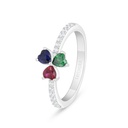 Sterling Silver 925 Ring Rhodium Plated Embedded With Emerald Zircon , Sapphire Corundum , Ruby Corundum And White Zircon