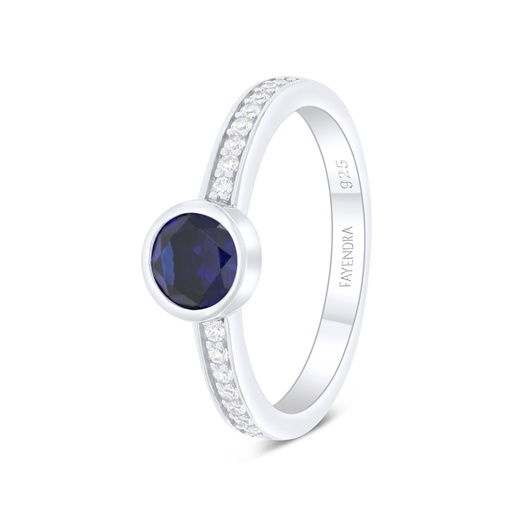 Sterling Silver 925 Ring Rhodium Plated Embedded With Sapphire Corundum And White Zircon