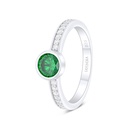 Sterling Silver 925 Ring Rhodium Plated Embedded With Emerald Zircon And White Zircon