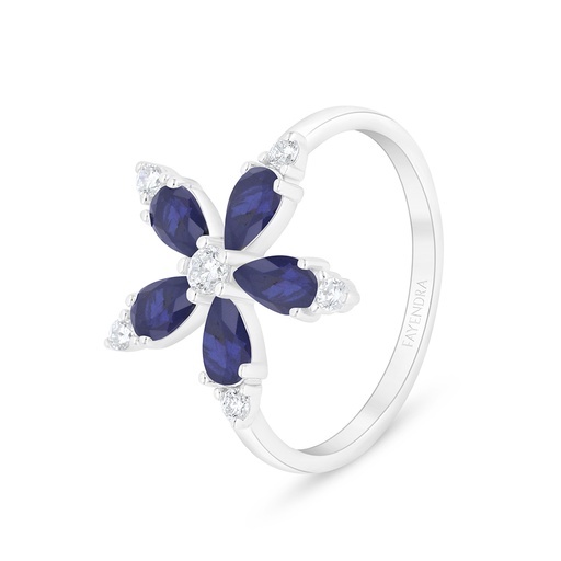 Sterling Silver 925 Ring Rhodium Plated Embedded With Ruby Corundum And White Zircon