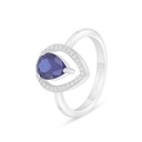 Sterling Silver 925 Ring Rhodium Plated Embedded With Sapphire Corundum And White Zircon