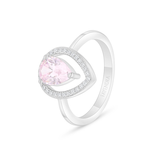 Sterling Silver 925 Ring Rhodium Plated Embedded With Pink Zircon And White Zircon