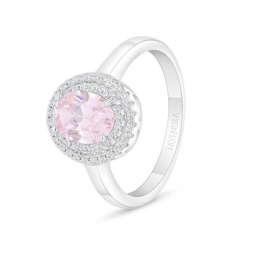 Sterling Silver 925 Ring Rhodium Plated Embedded With Pink Zircon And White Zircon