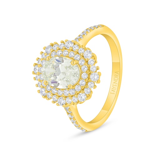 Sterling Silver 925 Ring Golden Plated  Embedded With Yellow Diamond And White Zircon