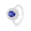 Sterling Silver 925 Ring Rhodium Plated Embedded With Sapphire Corundum And White Zircon