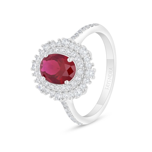 Sterling Silver 925 Ring Rhodium Plated Embedded With Ruby Corundum And White Zircon