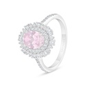 Sterling Silver 925 Ring Rhodium Plated Embedded With Pink Zircon And White Zircon