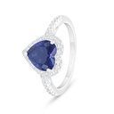 Sterling Silver 925 Ring Rhodium Plated Embedded With Sapphire Corundum And White Zircon