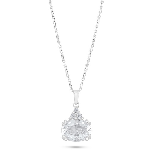 [NCL01WCZ00000C426] Sterling Silver 925 Necklace Rhodium Plated Embedded With White Zircon