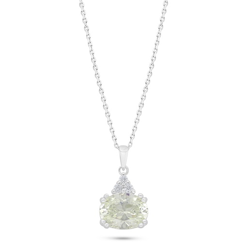 [NCL01CIT00WCZC426] Sterling Silver 925 Necklace Rhodium Plated Embedded With Yellow Diamond And White Zircon