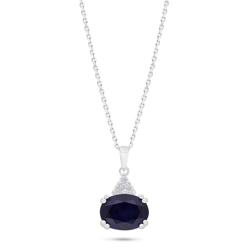 [NCL01SAP00WCZC426] Sterling Silver 925 Necklace Rhodium Plated Embedded With Sapphire Corundum And White Zircon
