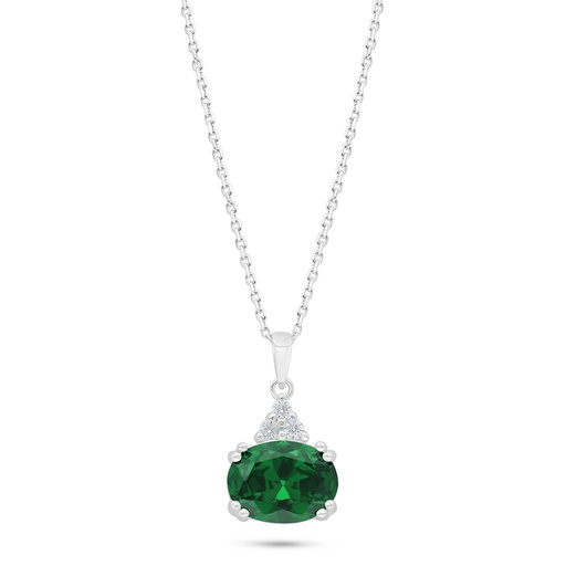 [NCL01EMR00WCZC426] Sterling Silver 925 Necklace Rhodium Plated Embedded With Emerald Zircon And White Zircon