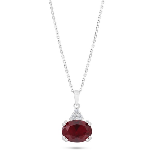 [NCL01RUB00WCZC426] Sterling Silver 925 Necklace Rhodium Plated Embedded With Ruby Corundum And White Zircon