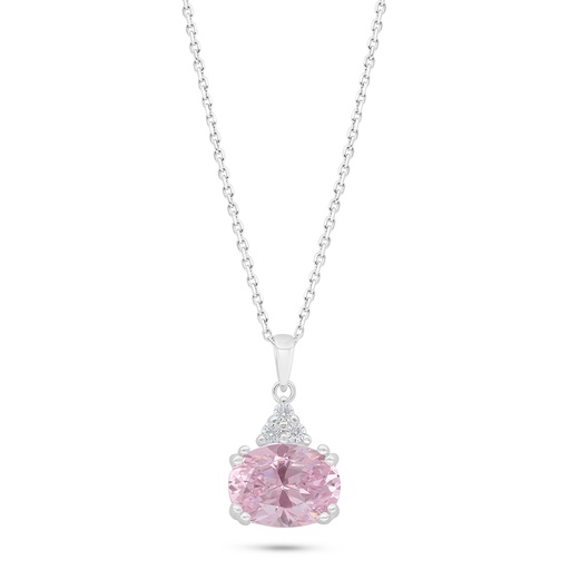 [NCL01PIK00WCZC426] Sterling Silver 925 Necklace Rhodium Plated Embedded With Pink Zircon And White Zircon
