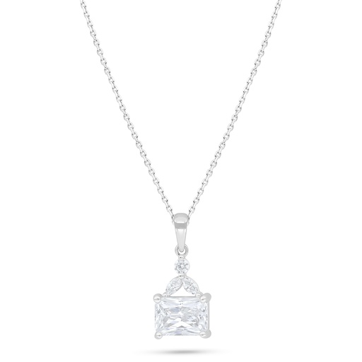 [NCL01WCZ00000C427] Sterling Silver 925 Necklace Rhodium Plated Embedded With White Zircon